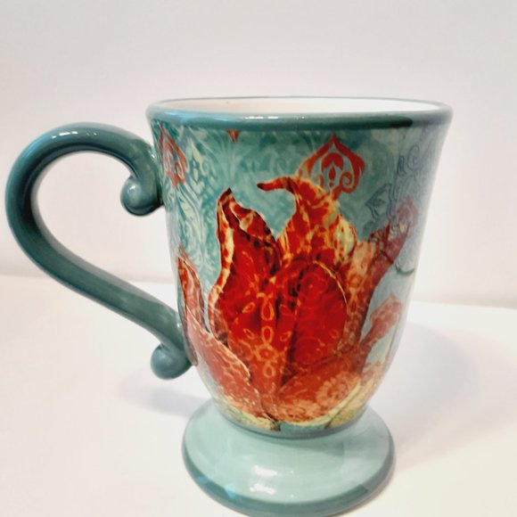 SUSAN WINGET THE STUDIO SHOP Footed MUG abstract Coffee Mug teal yellow orange - Picture 3 of 6